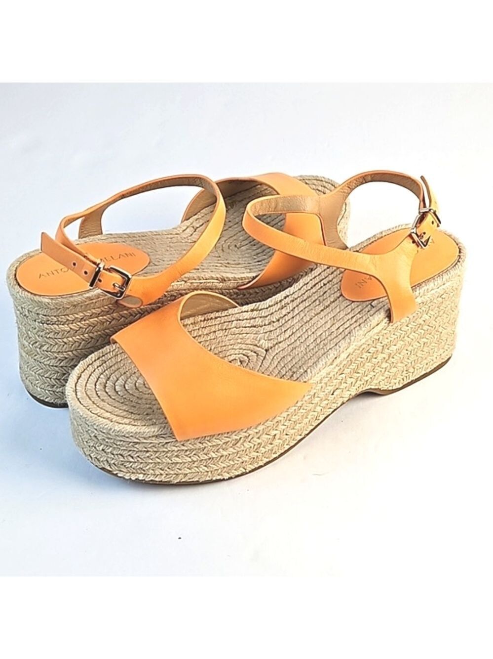 Antonio Melani Light Orange Leather Platform Wedge Ankle Strap Espadrill… - Picture 3 of 16